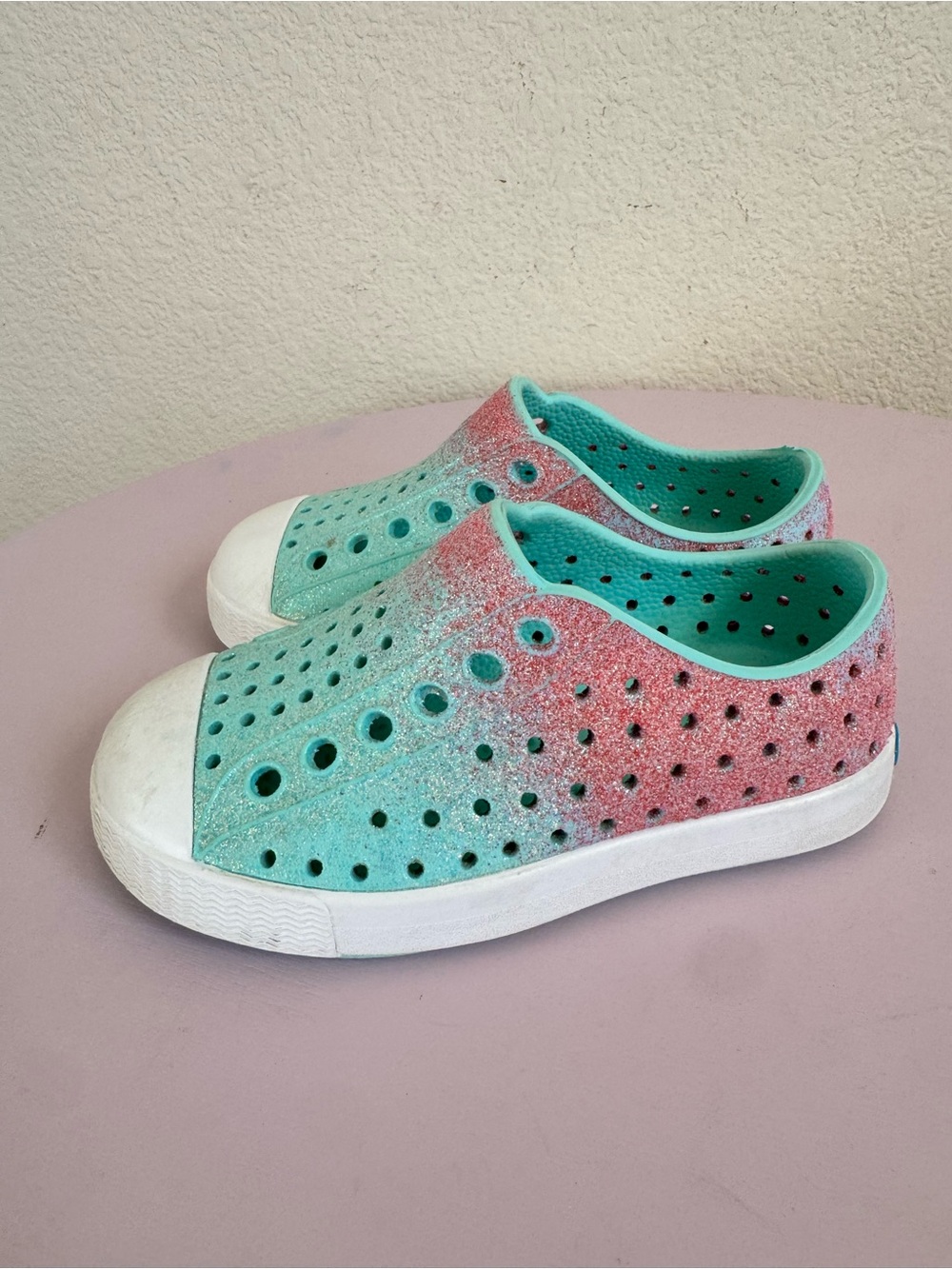 Native Kids Glitter Aqua-Pink Slip-On Shoes Toddler size 6